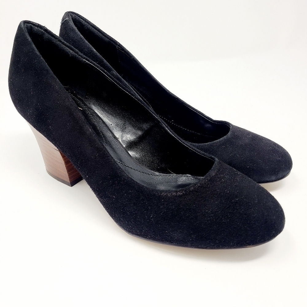 Isola | Black Suede Wooden Heel Pumps (Size 7.5)
